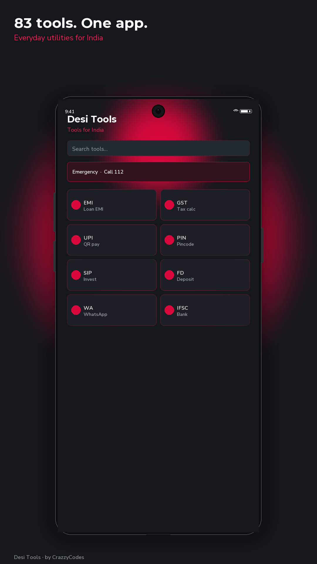 Desi Tools app home screen